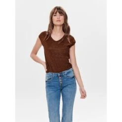 T-shirt Femme Only Silvery Manches Courtes Col V Lurex -T shirt Actif Boutique 15136069 3206628 2