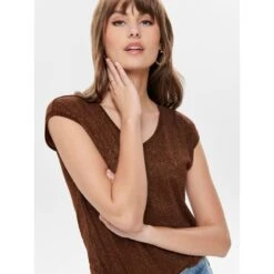 T-shirt Femme Only Silvery Manches Courtes Col V Lurex -T shirt Actif Boutique 15136069 3206628 6