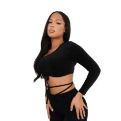 T-shirt Crop Top Femme Sixth June Cordon Details -T shirt Actif Boutique 33434 blac 4