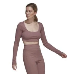 T-shirt Court Côtelé Femme Adidas Studio Lounge -T shirt Actif Boutique adidas hh8500 6 apparel on model walking view white