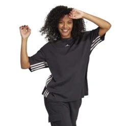 T-shirt De Danse 3 Bandes Femme Adidas Boyfriend -T shirt Actif Boutique adidas ia3183 7 apparel on model walking view white bv