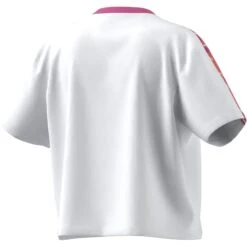T-shirt Crop Femme Adidas Essentials 3-Stripes -T shirt Actif Boutique adidas ic9882 3 apparel 3d rendering back view white