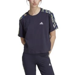 T-shirt 3 Bandes Femme Adidas Vibrant Print -T shirt Actif Boutique adidas il5868 4 apparel on model front view white