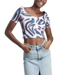 T-shirt Imprimé Femme Adidas Vibrant Crop -T shirt Actif Boutique adidas im2566 4 apparel on model front view white